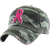 Pink Ribbon Breast Cancer Awareness Fight Hope Vintage Baseball Cap Hat Women Cotton Adjustable