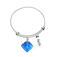 Charm Stainless Steel Faith Bar Extendable Bangle Bracelet Mustard Seed Square-Shaped Openable Bottle Pendant 2.5inches
