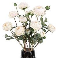 White Artificial Ranunculus Flowers Bouquets,18 Heads Vintage Silk Flowers Buttercup Long Stems Fake flower bouquets Arrangement for Wedding Bride Centerpiece Floral Party Home Office Decor(White)
