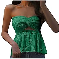 Women Knit Patchwork Twisted Hollow Flowy Tube Tops Summer Fashion Floral Lace Sexy Backless Solid Babydoll Bandeau