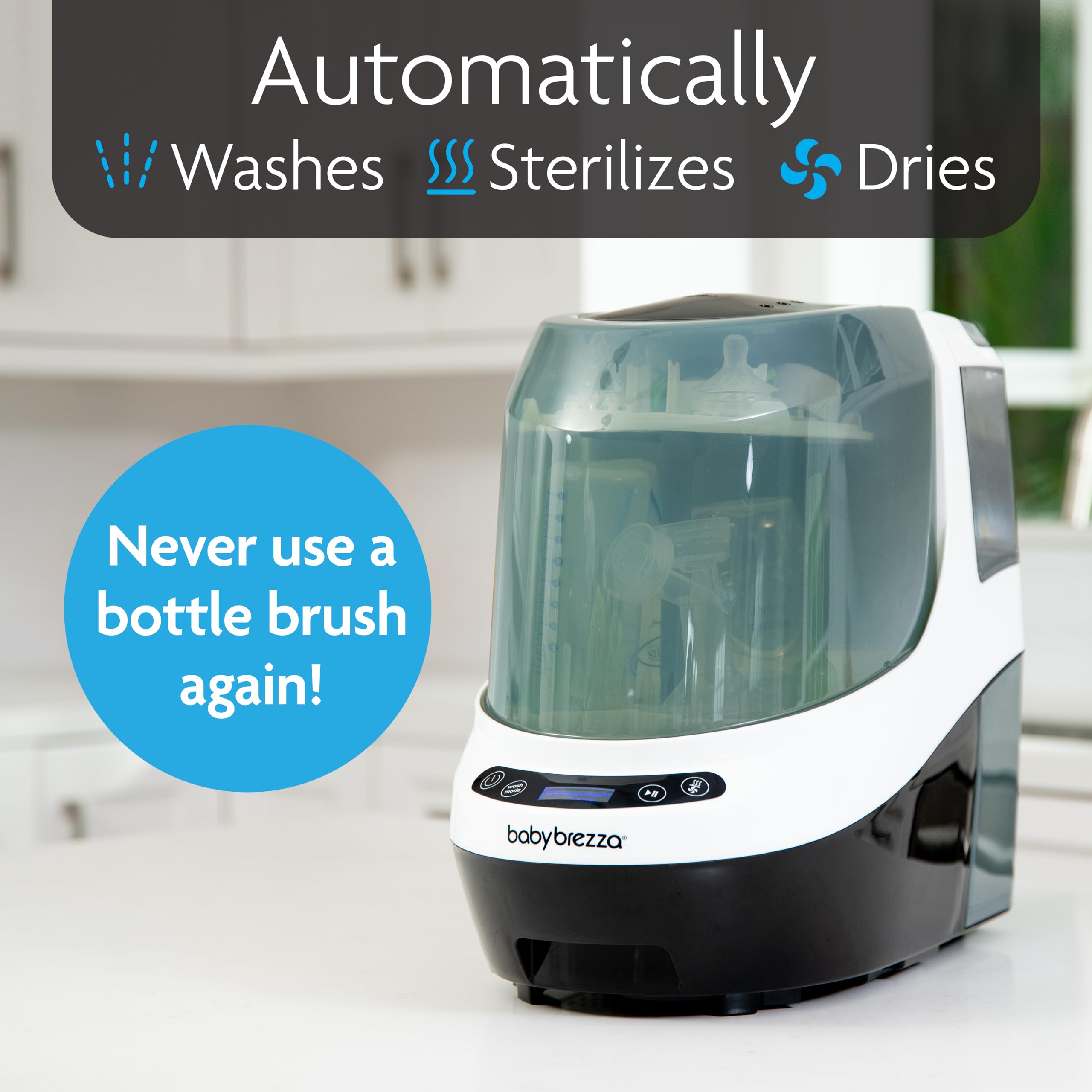 Baby Brezza Bottle Washer Pro - Baby Bottle Washer, Sterilizer + Dryer - All in One Bottle Cleaner Machine Replaces Tedious Bottle Brushes and Hand Washing