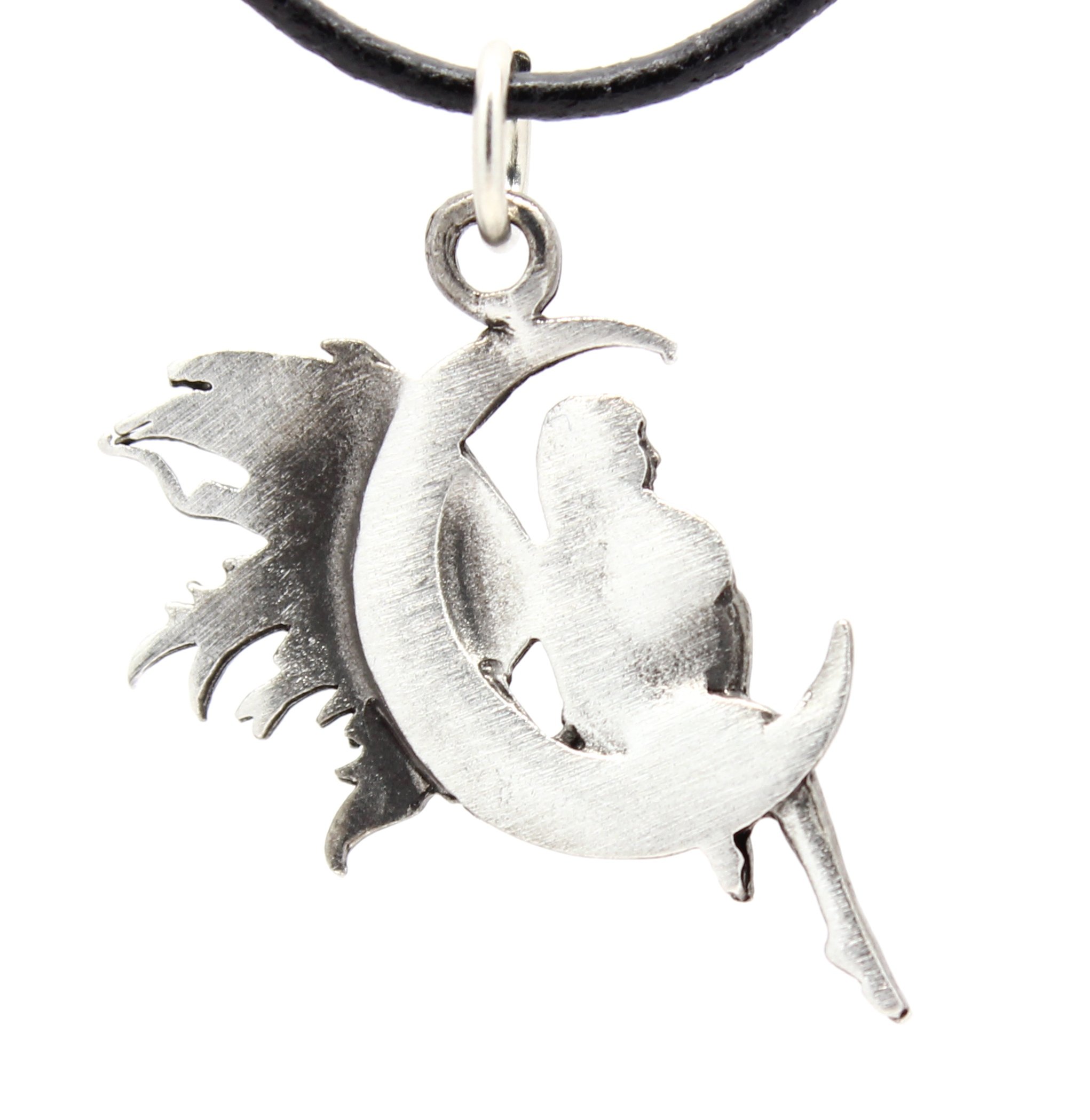 Trilogy Jewelry Pewter Fairy Celestial Crescent Moon Pendant on Black Necklace Cord with Clasp