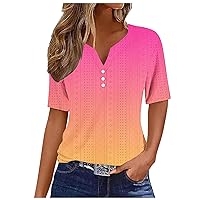 2024 Womens Summer Tunics Tops Short Sleeve Casual Dressy T-Shirts V Neck Loose Comfy Tee Lightweight Cute Blouse
