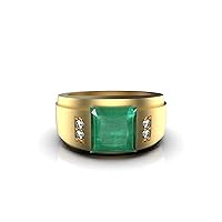 Mens Natural Emerald And Diamond Ring Emerald Square Shape Ring In 18k Solid Gold Emerald Ring Gift For Men's