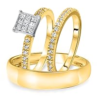 14K Yellow Gold Over 1 3/4 Ct D/VVS1 Diamond Men's & Women's Engagement Trio Ring Set