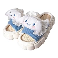 Slippers Cute Furry Slides - Cartoon Womens Four Seasons Home Linen Slippers Mute Linen Slides Indoor House Home Shoes For Women
