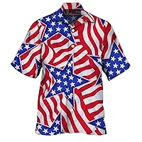 Men's 1776 Independence Day Hawaiian Shirt, Star Stripes Patriotic Button Down Shirts Casual Summer Beach Shirts