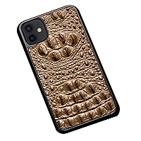 Cover for iPhone 15Pro Max/15 Pro/15 Plus/15, Crocodile Texture Rugged Shockproof Cover Genuine Leather Phone Case (15 Pro Max,Brown)
