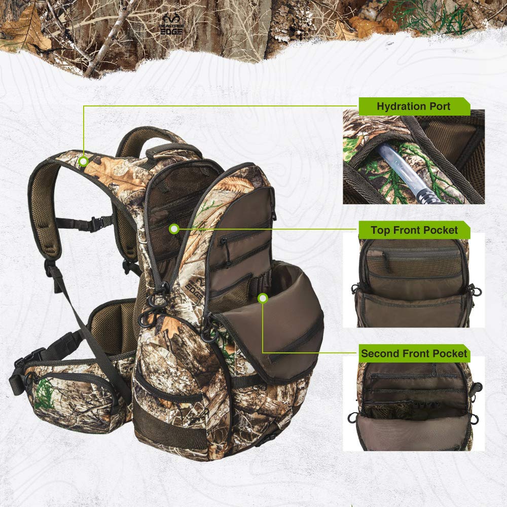 TIDEWE Hunting Backpack, Waterproof Camo Hunting Pack with Rain Cover, Durable Large Capacity Hunting Day Pack for Rifle Bow Gun (Realtree Edge)