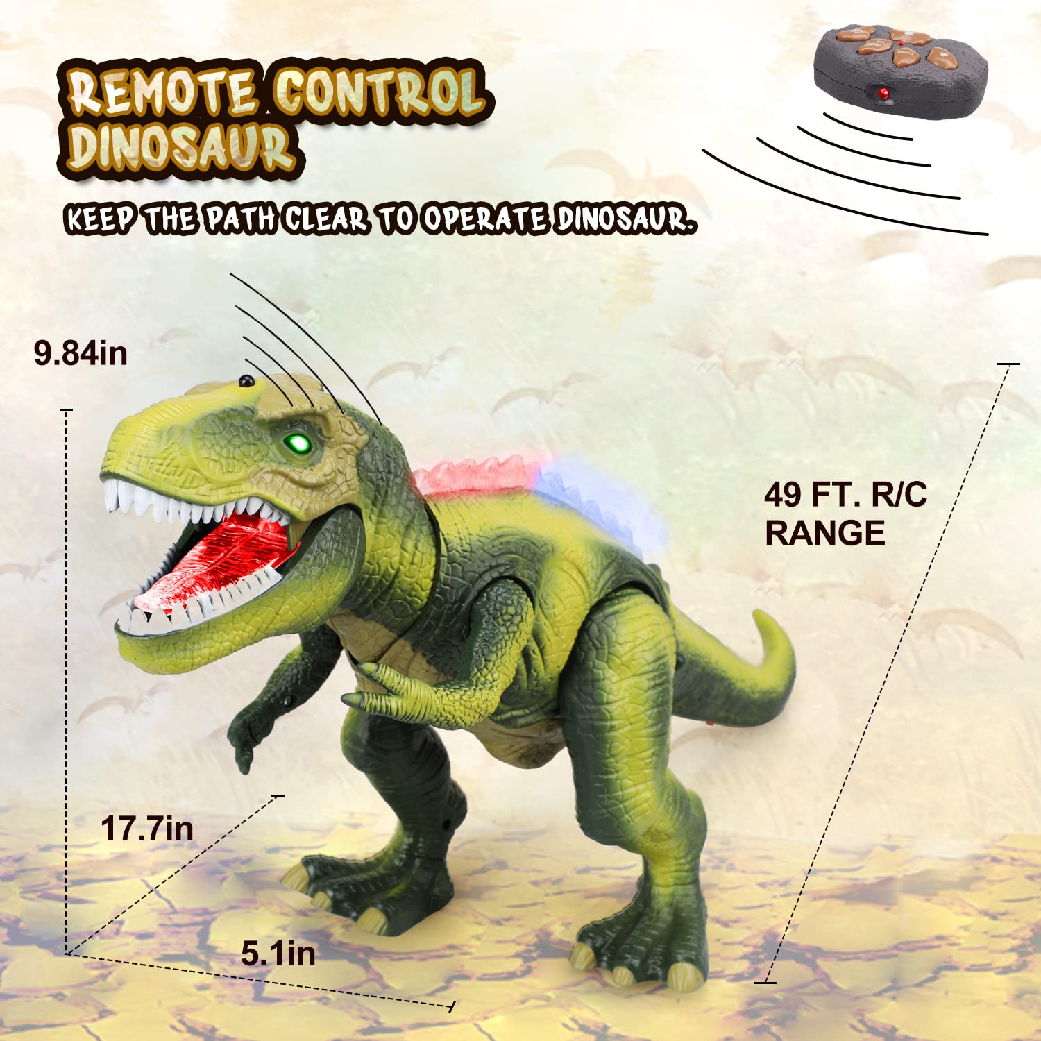 STEAM Life Remote Control Dinosaur Toys for Kids 3 4 5 6 7+ Light Up & Realistic Roaring Sound - T rex Dinosaur Toys - Electronic Walking Dinosaur Toys - Dinosaur Robot Toy for Kids Boys Girls (Green)