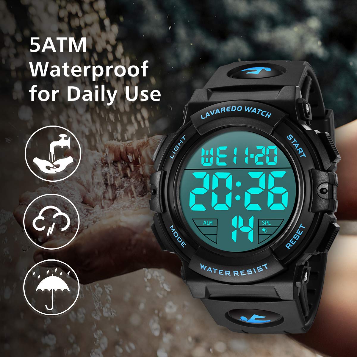 L LAVAREDO Mens Digital Watch Sports Military Watches Waterproof Outdoor Chronograph Wrist Watches for Men with LED Back Ligh/Alarm/Date