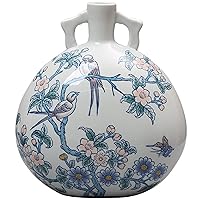 Retro Double-Ear Blue and White Ceramics, Handmade Pottery, Ceramic Vase Ornaments, 10-Inch Ceramic Vase Home Decoration Ornaments, Suitable for Display in The Living Room, Bedroom, Dining Table