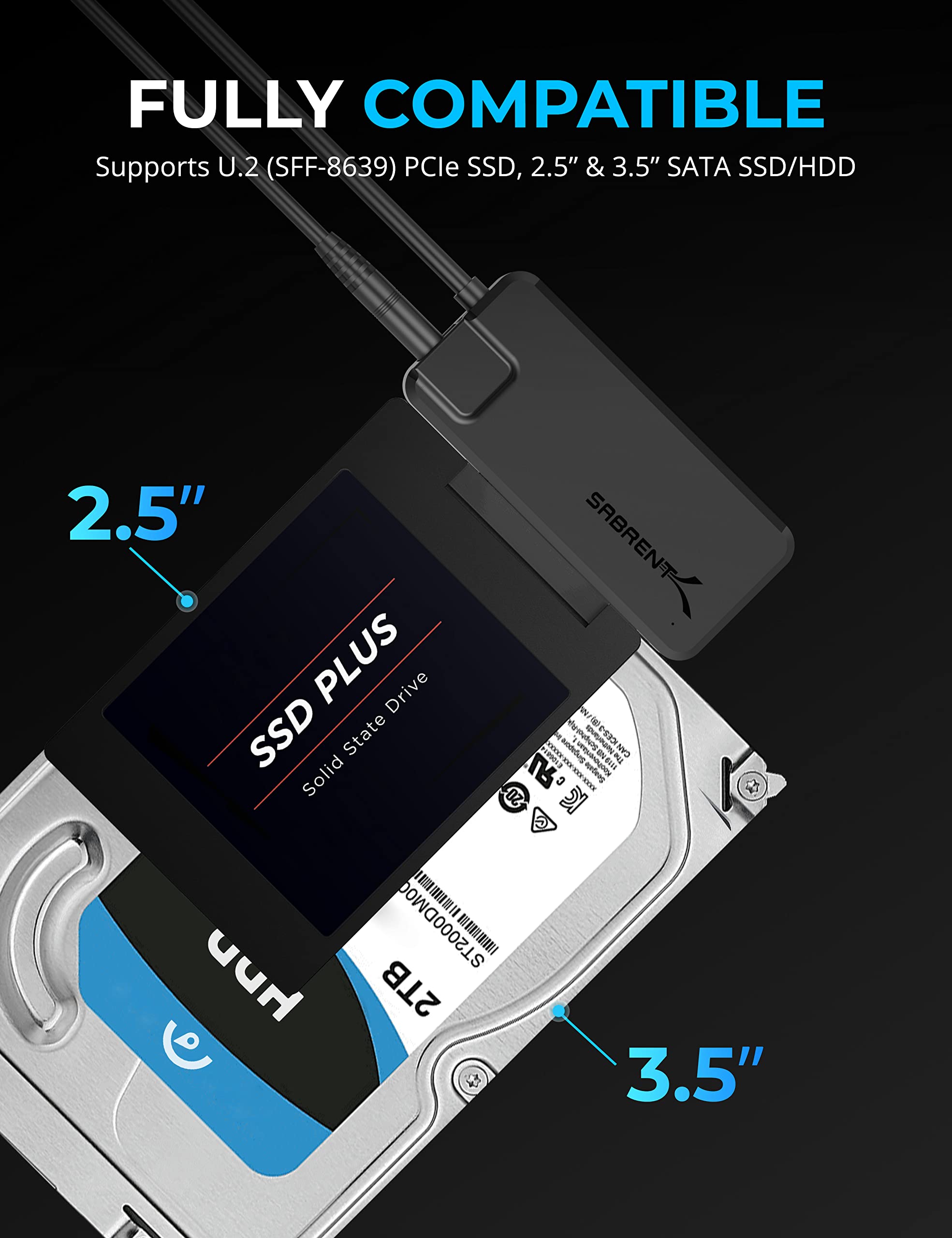 SABRENT USB 3.2 Type A to SATA/U2 SSD Adapter Cable [EC-U2SA]