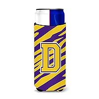 Monogram - Tiger Stripe - Purple Gold Letter D Ultra Beverage Insulators for slim cans