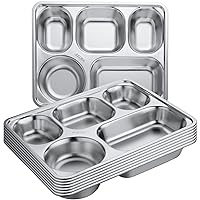 Foaincore 8 Pieces Stainless Steel Divided Dinner Tray Rectangular 5 Sections Dinner Plates Metal Portion Control Plate Divided Plates Campers Compartment Plates Serving Plate Dividers