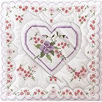 Tobin Lilac Heart Stamped for Embroidery Quilt Block Kit, Purple