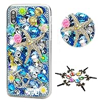 STENES Sparkle Case Compatible with Samsung Galaxy A53 5G Case - Stylish - 3D Handmade Bling Starfish Shell Anchor Flowers Rhinestone Crystal Diamond Design Cover Case - Navy Blue