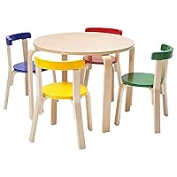 ECR4Kids Bentwood Round Table and Curved Back Chair Set, Kids Furniture, Assorted, 5-Piece