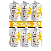 Fuel for Fire Protein Smoothie Squeeze Pouch - Tropical (24-Pack) | Healthy Snack & Recovery | No Sugar Added, Dietitian Approved | Functional Fruit Smoothies | Gluten Free, Kosher (4.5oz pouches)