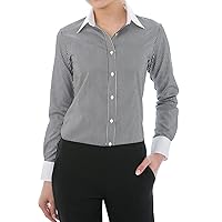 LEONIS Women's 100% Cotton/Cotton Blend Non Iron White Collared Long Sleeve Shirt