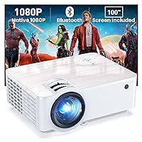 Groview Projector, 1080P Bluetooth Mini Projector with 100” Projector Screen, 9500 LUX Portable Outdoor Movie Projector for Phone, Compatible with VGA/HDMI/USB/SD/Laptop/Fire Stick/PS5