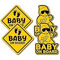 Baby On Board Decals Stickers Signs for Car - 4 Pack - 5 x 5 - 6 Year Outdoor Durability (Yellow)