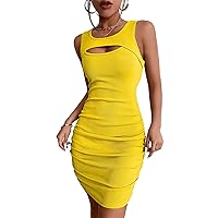 Women 2024 Summer Sleeveless Sexy Cut Out Bodycon Knit Side Ruched Tank Dress Slim Club Party Evening Dresses