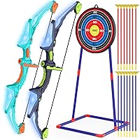 2 Pack Kids Bow and Arrow Set with LED Flash Lights, 14 Suction Cup Arrows and Fluorescence Standing Target-Perfect Indoor and Outdoor Archery Set Toy Gift for Boys and Girls Ages 4-12