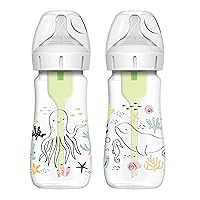 Dr. Brown’s Natural Flow® Anti-Colic Options+™ Wide-Neck Baby Bottle Designer Edition Bottles, Ocean Decos, 9 oz/270 mL, Level 1 Nipple, 2-Pack, 0m+