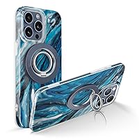 GVIEWIN Bundle - Compatible with iPhone 15 Pro Case (Riffle/Blue) + Magnetic Phone Ring Holder (Dark Blue)