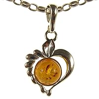 BALTIC AMBER AND STERLING SILVER 925 HEART PENDANT NECKLACE - 14 16 18 20 22 24 26 28 30 32 34