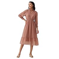 Women's Casual Sundress Frilled V Neck 3/4 Sleeve Flowy Swing Dress Summer Mini Max Midi Dresses