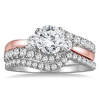 AGS Certified 1 1/2 Carat TW Diamond Bridal Set in Two Toned 14K Pink and White Gold (I-J Color, I2-I3 Clarity)
