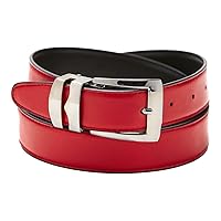 Reversible Belt Bonded Leather with Removable Silver-Tone Buckle RED/Black