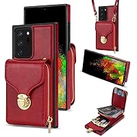 XYX Wallet Case for Samsung Note 20 Ultra, PU Leather Zipper Handbag Purse Flip Case with Card Slots Holder Crossbody Adjustable Lanyard for Galaxy Note 20 Ultra 5G, Red