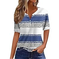 Womens Plus Size Tops,Womens Short Sleeve Tops Trendy V Neck Button Boho Tops for Women Going Out Tops for Women