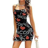 I Love Tacos Heart Women's Sexy Bodycon Dress Spaghetti Strap Mini Dresses Sleeveless Club Dress
