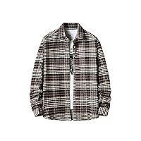 COWOKA Men's Casual Flannel Plaid Button-Down Shirt Loose Lapel Long Sleeve Cotton Shacket Jacket