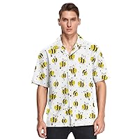 Honey Happy Bees Mens Button Down Shirt Men Casual Short Sleeve Hawaiian Shirts Aloha Shirt S