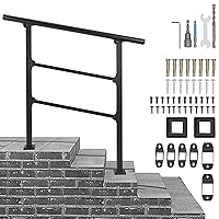 Handrails for Outdoor Steps, Outdoor Stair Railing Fits 2 to 3 Steps, Sturdy Porch Railing with Installation Kit, Black Wrought Iron Hand Railings for Outdoor Steps