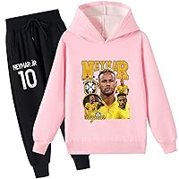 Kids Neymar Jr Graphic Hoodie Set,Casual Long Sleeve Tops Brushed Sweatshirts with Jogger Pants for Boys