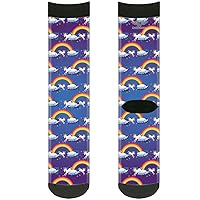 Buckle-Down Unisex-Adult's Socks Unicorns/Rainbows/Stars Blue/Purple Crew, Multicolor
