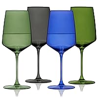 Reserve Nouveau Seaside Collection Multi Crystal Colorful Glassware-22oz Long Stem Wine Glasses Set of 4