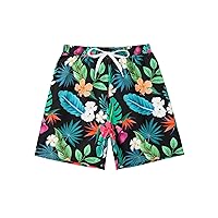 Verdusa Boy's Tropical Floral Print Drawstring Waist Swim Trunk Beach Shorts