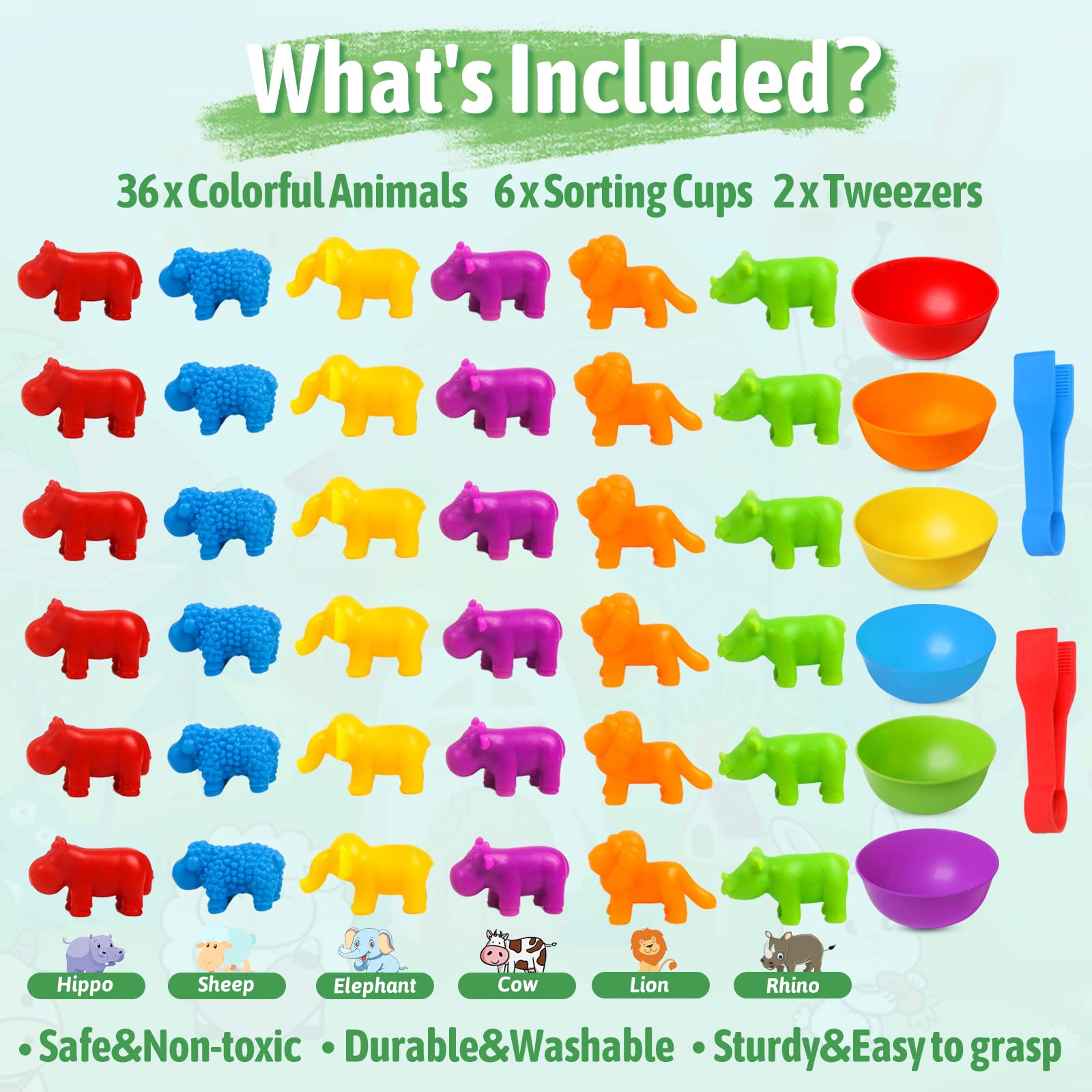 Counting Animals Matching Games Color Sorting Stacking Toys with Bowls Preschool Learning Activities Educational Sensory Montessori STEM Toy Daycare Sets Gift for Toddlers Kids Boys Girls Aged 3+ Year
