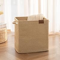 Woven Storage Basket, Wicker Basket for Storage, Decorative Basket, Wicker laundry basket for Organizing, Rectangular Storage Bin, 16.5’’x11.8’’x15’’ Blanket Basket for Living Room, Jute