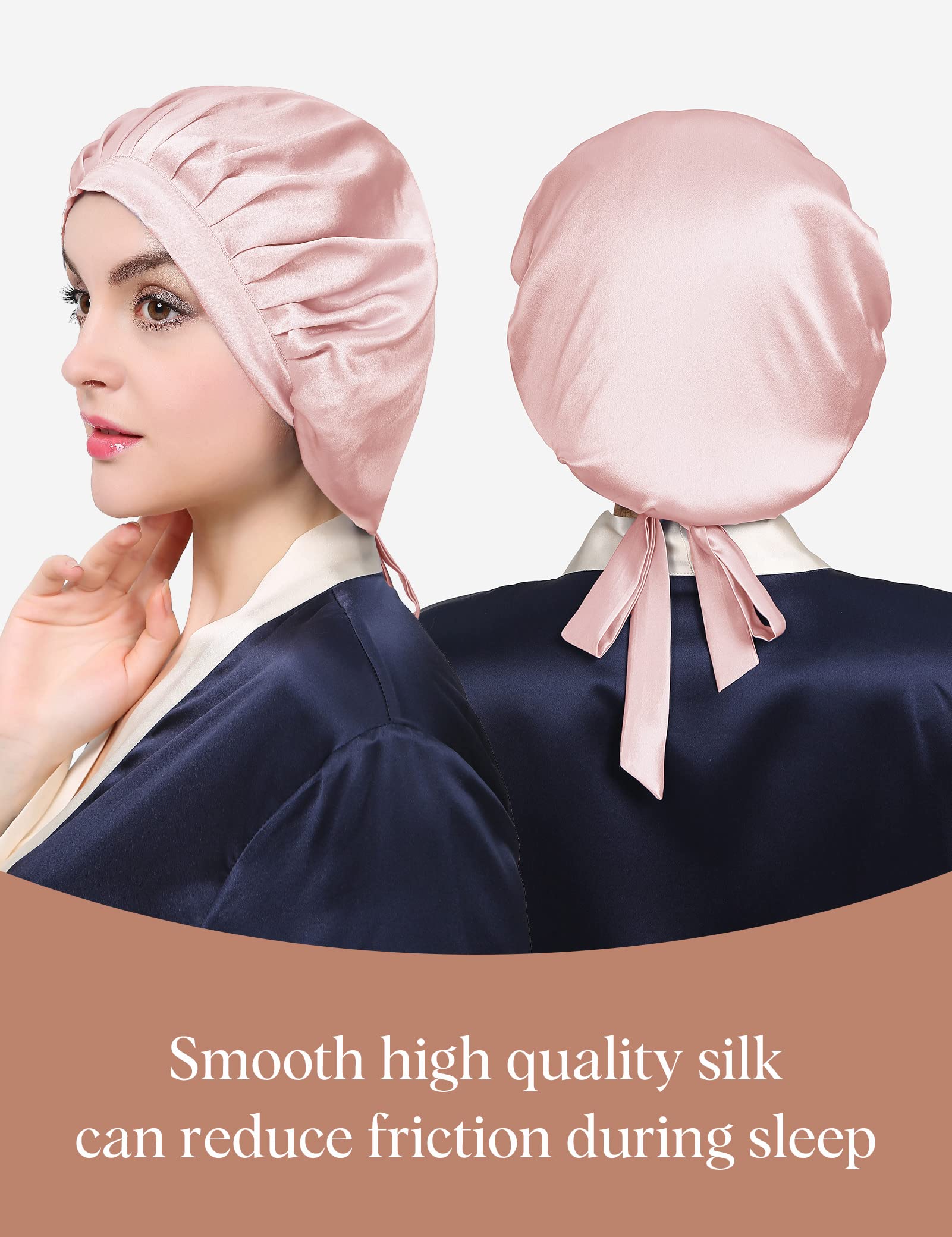 LilySilk 100% Silk Bonnet with Adjustable Elastic Band, Natural Silk Pillowcase with Hidden Zipper Closure, 1PC, Rosy Pink