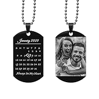 Laser Engraved Personalized Calendar Date/Photo/Text Love Note Stainless Steel Dog Tag Pendant Necklace Anniversary Birthday Gift to Husband Wife