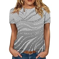 Short Sleeve Shirts for Women Fashion Crew Neck Gradient Womens Sequin Top Casual Fitted Sparkle Women Summer Tops