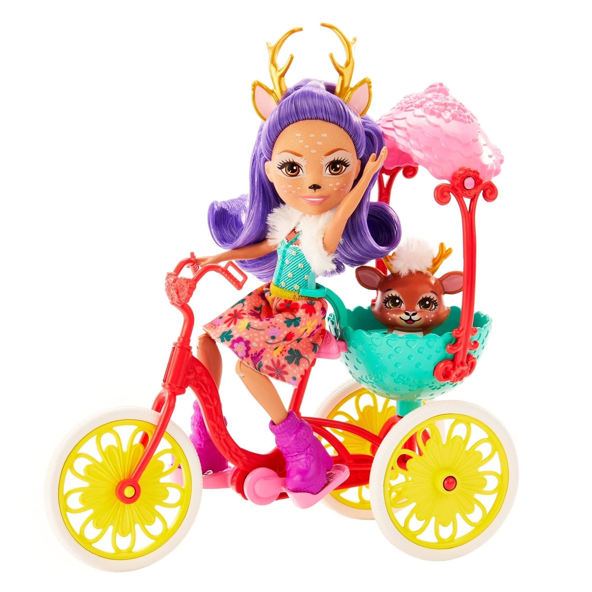 Mattel Enchantimals Bike Buddies Bicycle Playset (11-in) with Danessa Deer Doll (6-in) and Sprint Animal Figure, Doll with Articulated Legs, Great Gift for 3 8 Year Olds